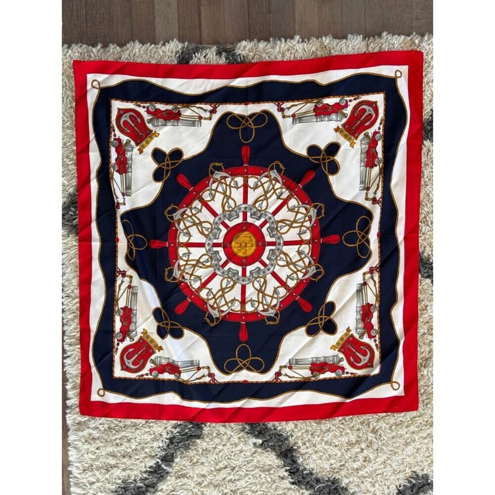 Vintage Royal Nautical Square Scarf Made in Italy – Navy, Red & White